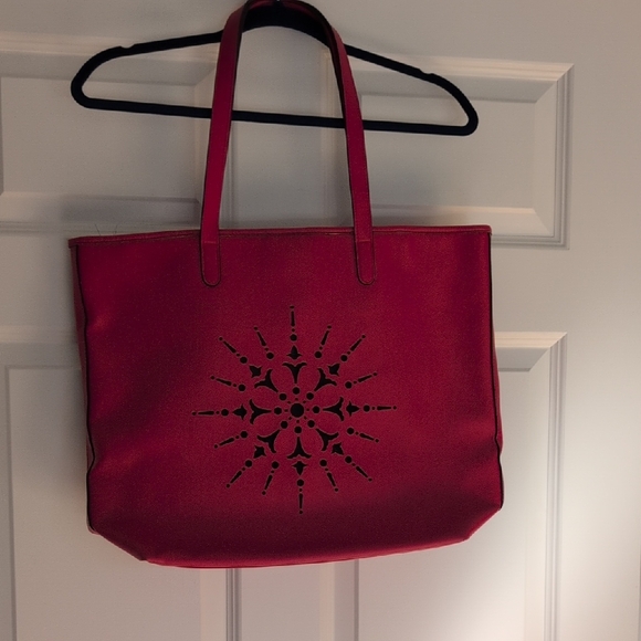 Crabtree & Evelyn Handbags - Crabtree & Evelyn Red Laser-Cut Starburst Tote